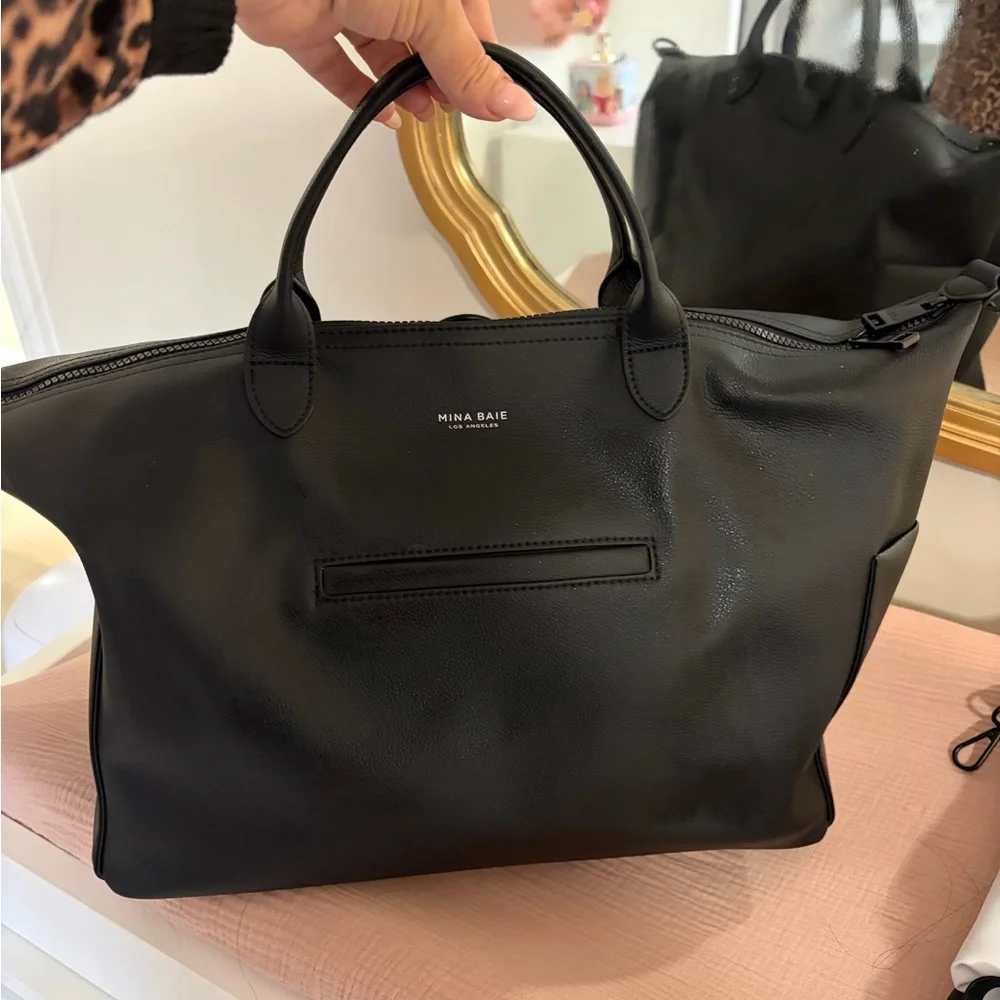 Black Mina Baie diaper bag Full vegan leather